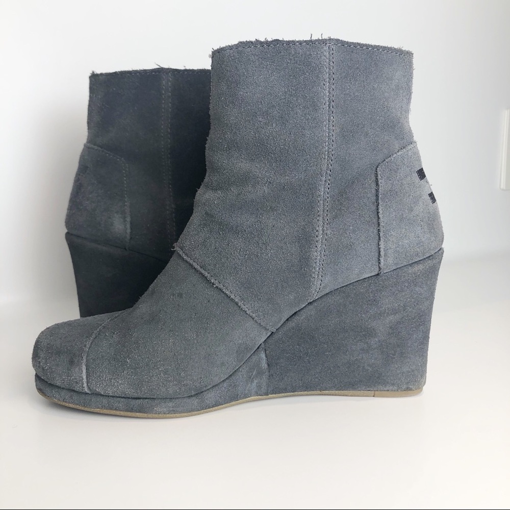 TOMS Desert Wedge Ankle Bootie Grey Suede
